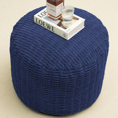 Faux Fur Pouf Ottoman, Large Floor Cushion Foot Rest, Green(Navy Blue,20"D x 20"W x 15"H)