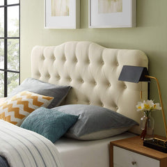 Tufted Linen Upholstered Full Headboard, Button Design, Ivory(Ivory,Full)